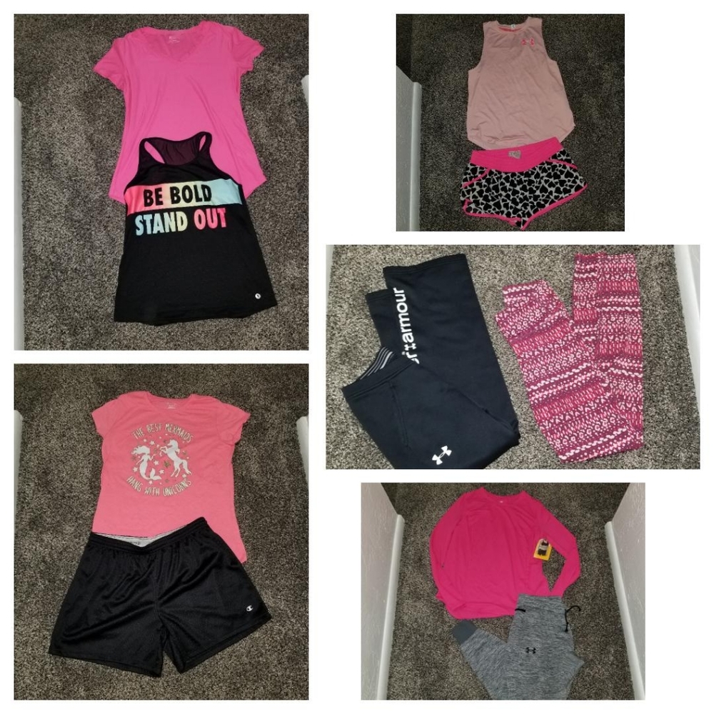 Girls large clothing lot athletic sports yoga school clothes under armour pink L